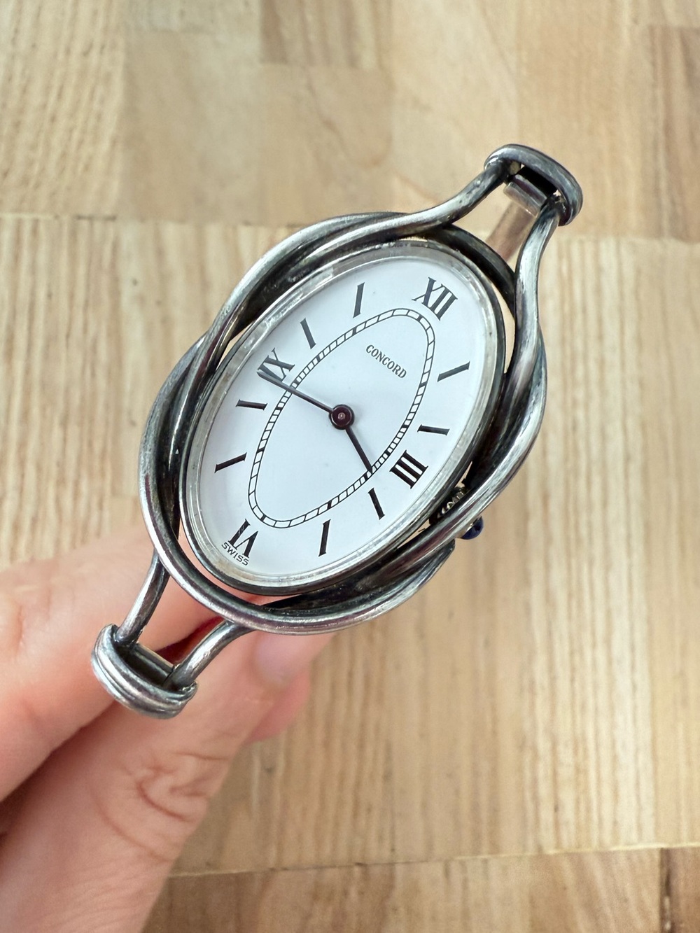 Vintage 70s Concord oval ladies 925 sterling silver bracelet mechanical watch
